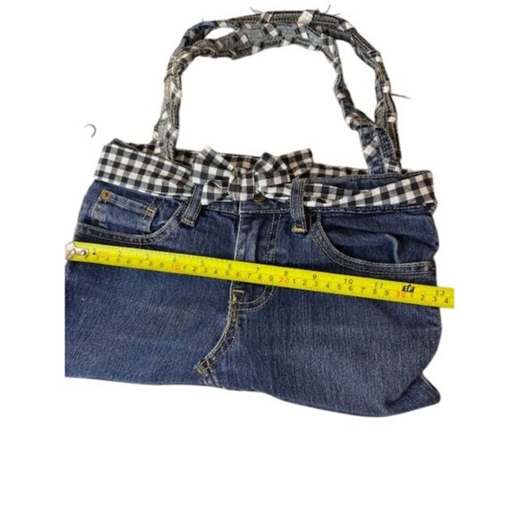 Homemade Denim & Gingham Tote Bag With Heart Pocket Stitching - Picture 9 of 10